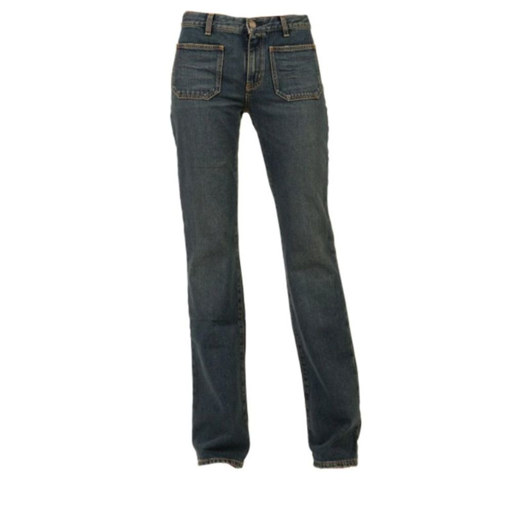 Saint Laurent Women's High Rise Flared Denim Blue